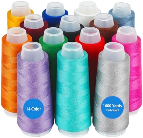 14 Pack Serger Thread Cones, Assorted Colors Polyester Thread, 40S/2-1600Y