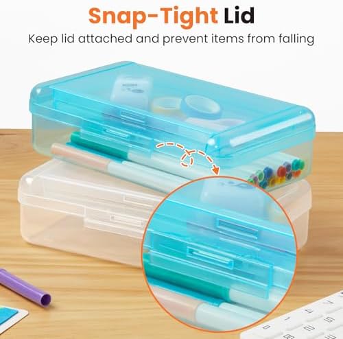 Sooez Double Layer Pencil Box, Large Hard Pencil Case Organizer, Clear Plastic Crayon Box for Girls and Boys, Colored Marker Organizer, Small Plastic Containers/Bins with Lids, Art Supply Storage