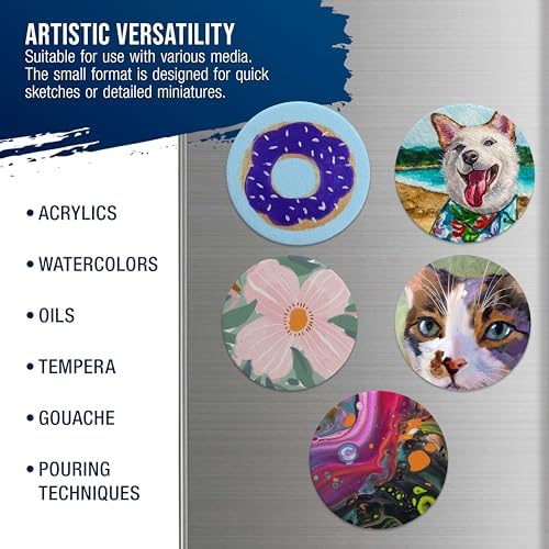 U.S. Art Supply Mini Magnetic Canvas Panels, 24 Pack, 4 Inch Round