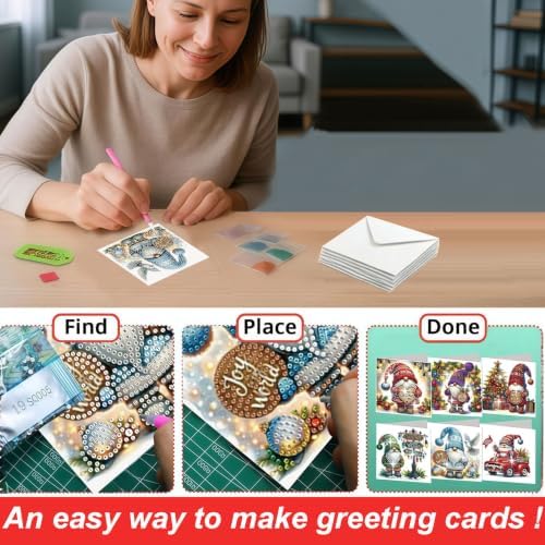 DDGYP 6 Pack Gnome Christmas Diamond Art Cards Kits with Envelopes