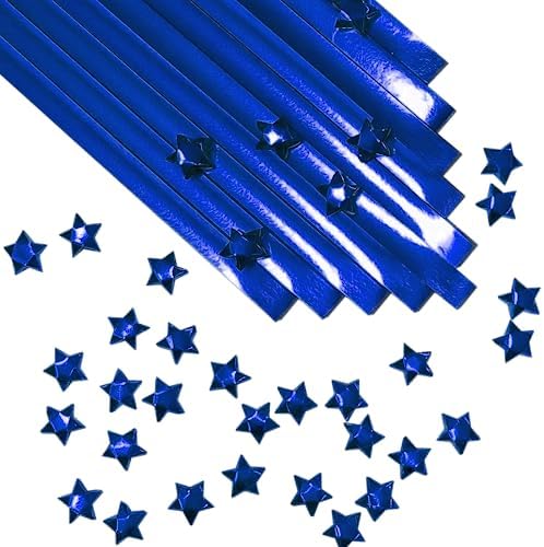 500-Strips Blue Foil Paper Strips for Making Origami Stars, Lucky Stars, Puff Stars. Reflective Mirror Shiny Paper Strips, 0.5 x 11 inch. (Blue Foil, 500)