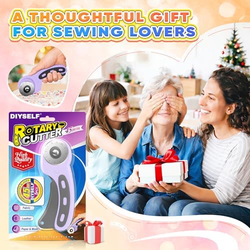 DIYSELF Rotary Cutter for Fabric, Fabric Cutter with 5 Rotary Blades 45 mm