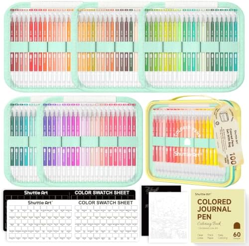 Shuttle Art Colored Pens, 100 Vibrant Colors Cute Journal Pens 0.6mm Fine Point Colored Gel Pens for Black Paper in Portable Bag for Coloring Writing Drawing Journaling Note Taking School Office Home