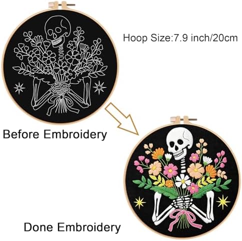 Louise Maelys Halloween Skeleton Flower Embroidery Kit for Beginners Adults