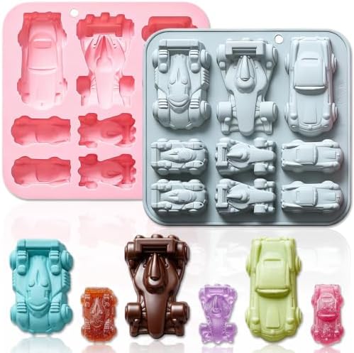 2 Pack Small Racing Cars Silicone Molds, 9 Cavity 3D Sports Car DIY Silicone Fondant Cake Mold Tray Baking Tools for Chocolate Candy Mousse Pudding Handmade Soap Candle Resin Clay