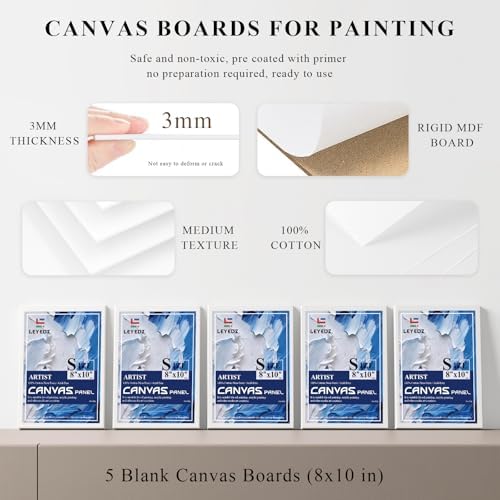 LEYEDZ Acrylic Paint Set for Kids & Adults,Art Supplies Kit with Canvas | 24 Acrylic Paints,8 Brushes,5 Canvas Panels,Palette,Cup & Towel,Foldable Adjustable Table Easel for School Travel