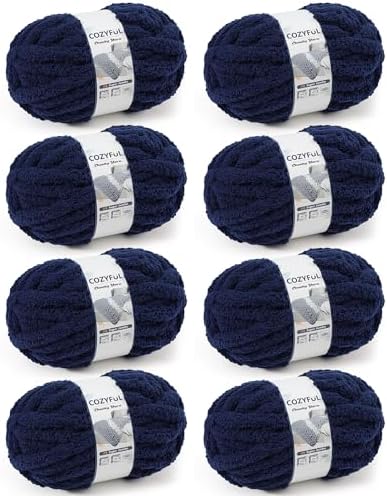 Cozyful Chunky Yarn for Hand Knitting, #9 Thick Jumbo Big Chunky Yarn for Crocheting, Super Chunky Knit Blanket Yarns, Large Chunky Chenille Yarns, 8 Pack (30 yds 8 oz Each Skein), Navy Blue