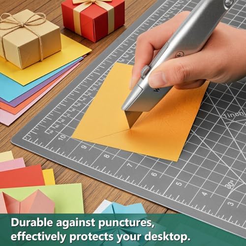 WorkLion Self Healing Cutting Mat: 12''x18'' Double Sided Craft Cutting Mat for Sewing, Fabric, Quilting - 5-Ply Slip-Resistant Hobby Cutting Board for DIY Projects (Grey/Black)