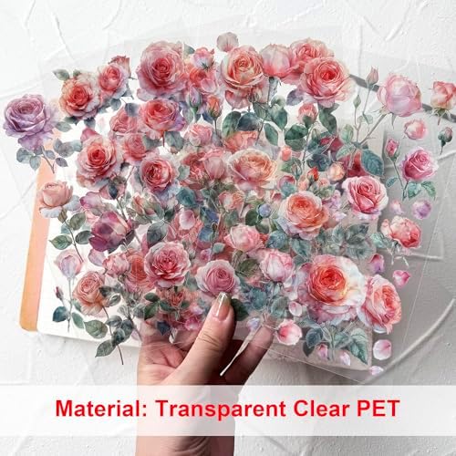 Watercolor Roses Stickers for Scrapbooking, Self-Adhesive Flowers Stickers Journal Embellishment Supplies for Art Craft Decorations