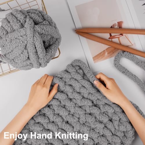Chunky Yarn for Hand Knitting, #10 Chunky Blanket Chenille Yarn, Large Bulky Thick Jumbo Yarn, Super Chunky Knit Yarn for Crocheting, 8 Skein (8 oz 22 yds Each Skein), Light Grey
