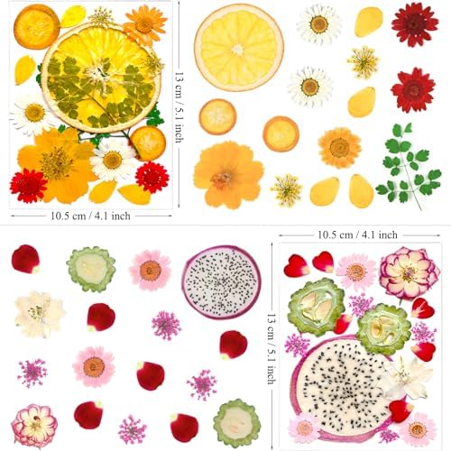 MIKIYA 75Pcs Pressed Dried Flowers Fruits for Resin Molds, Real Natural Bulk Assorted Dry Floral Leave for DIY Art Crafts, Epoxy Jewelry, Candle, Soap Making, Nails Decors Gifts
