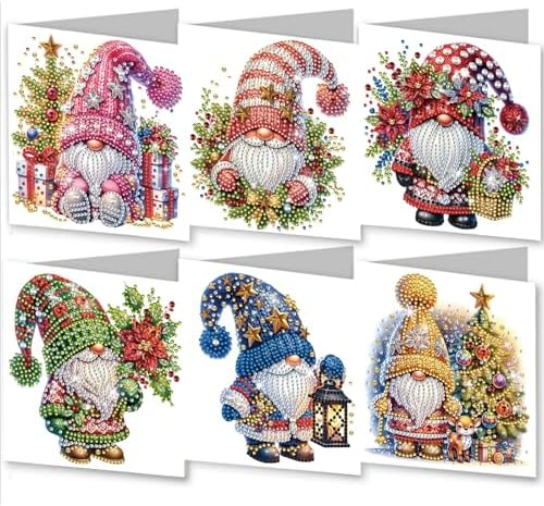 6Pcs Christmas Greeting Card DIY Diamond Art Painting Greeting Cards Blessing Folding Card Kit with White Envelopes Diamond Arts Crafts for Birthday Festival Gift-Goblin02