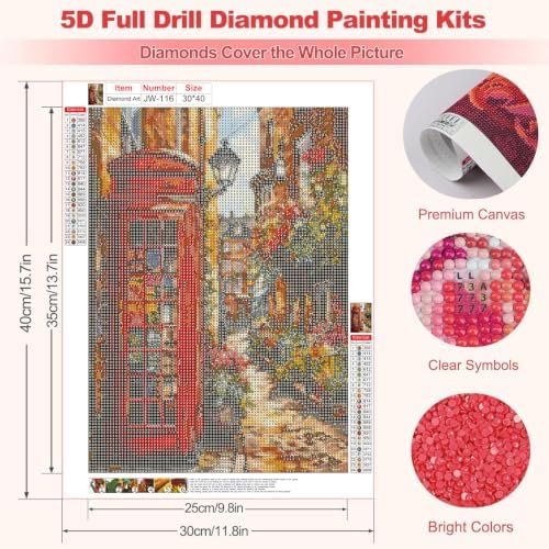 Retro phone booth Diamond Art Kits for Adults, Diamond Painting Kit Adults for Beginners, Round 5D DIY Dimond art,Full Drill Painting Kit Art and Crafts for Adults Home Wall Decor【11.8x15.7inch】