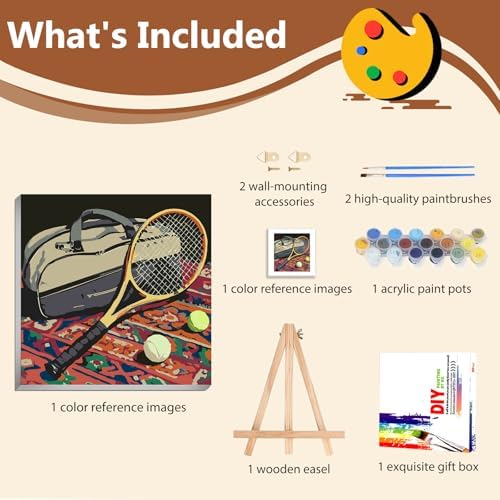 Reivworl Framed Tennis Paint by Numbers Kit for Adults Beginner 10×10 inch