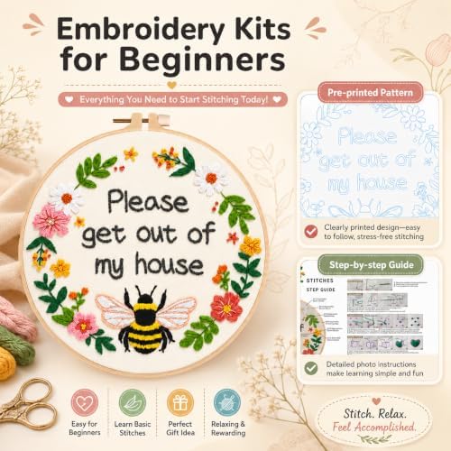 Nuberlic Please Get Out of My House Embroidery Kit, Stitch Craft Set