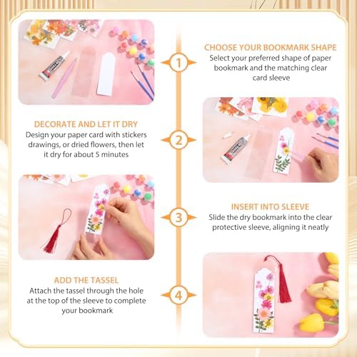 240 Pcs Kraft Paper Blank Bookmarks, 3 Sizes 2 Colors Bookmark Making Kit with 80 Pcs Clear Bookmark Sleeves & 80 Pcs Colorful Tassels, Paper Book Mark Bulk for DIY Crafts, Gift Tags, School Projects
