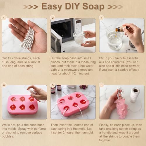 Silicone Rose Soap Mold Kit for DIY Soap Making, with Cotton Rope, Bow Ribbons, Reusable Soap Making Supplies for Crafts, Gifts & Beginners