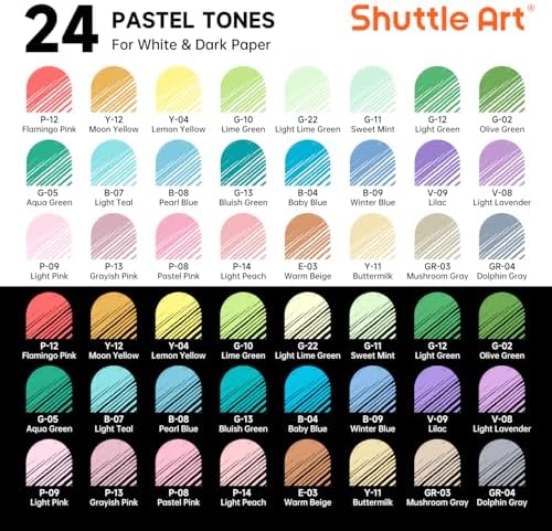 Shuttle Art Colored Pens, 24 Pastel Tone Colors Cute Journal Pens 0.6mm Fine Point Colored Gel Pens for Black Paper Adult Coloring Writing Drawing Journaling Note Taking School Office Home