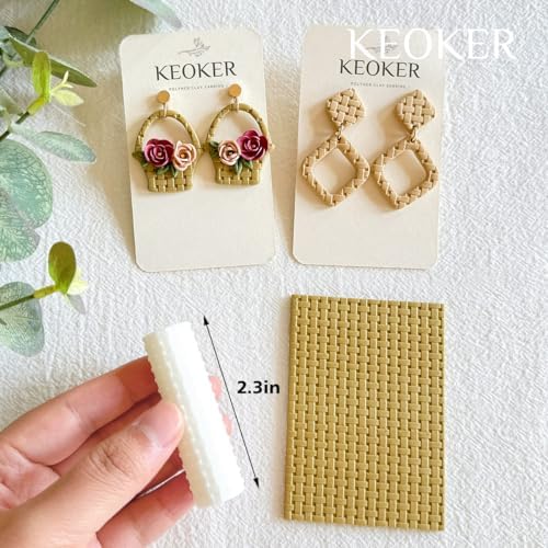 KEOKER Polymer Clay Texture Roller - Great for Making Earrings, Like Texture Sheets, Works with Clay Cutters (3 Small Size)