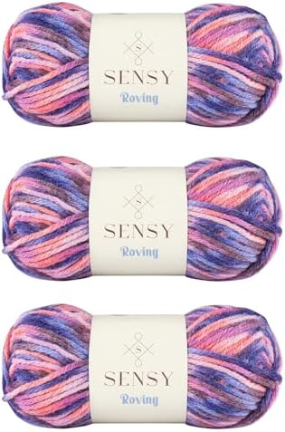 3 Skeins of Sensy Roving Multi Color Yarn, 3.5 oz, 132 Yards, Gauge 5 Bulky (Purple Sky)