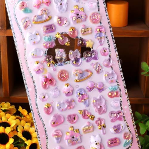 3D Puffy Stickers, Kawaii Resin Decorative Stickers for Phone Case, Notebook, Scrapbooking (Style-15)