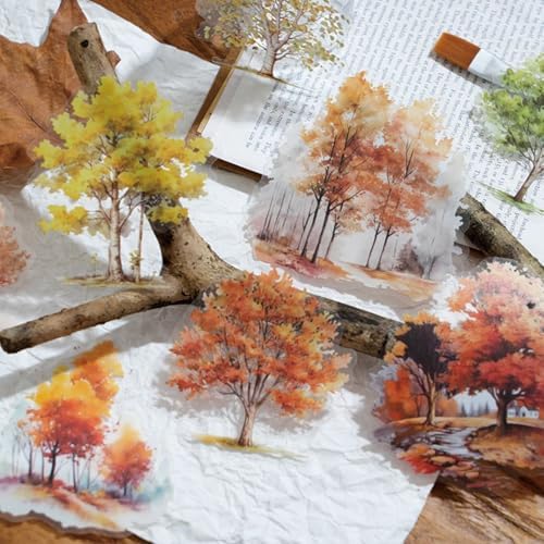 120 Pcs Four Seasons Watercolor Forest Landscape Tree Stickers