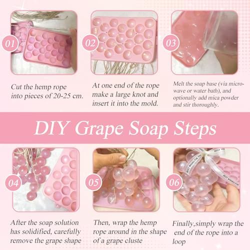 DIY Grape Soap Making Kit for Beginners – Complete Handmade Craft Set with 2 Natural Soap Bases, Silicone Molds, Mica Powder, Jute Rope & Tools, Creative Home Decor, Gift Ready