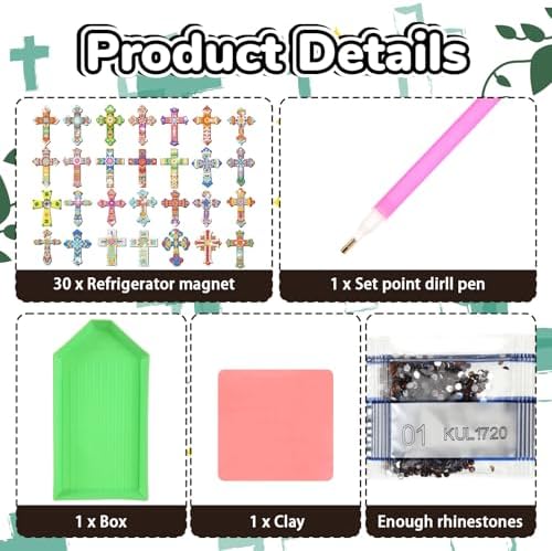 Motipuns 30 Pcs Diamond Magnets,Cross,Desaturated