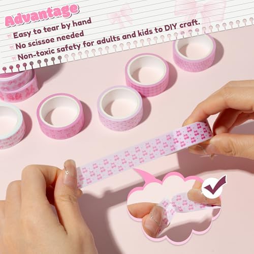 12 Rolls Pink Coquette Washi Tape Strong Adhesion for Journals