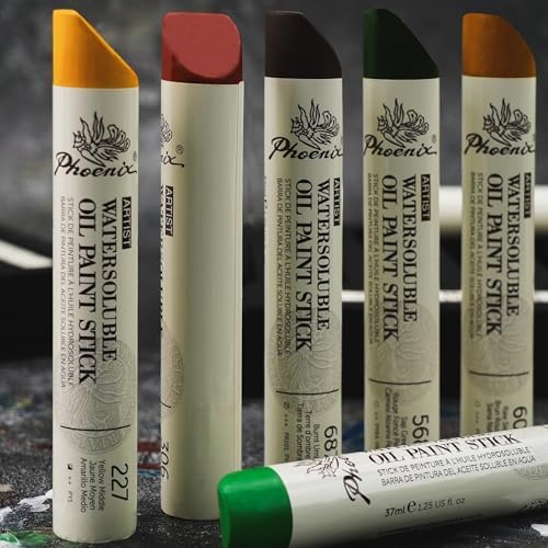 PHOENIX Earth Tone Oil Paint Stick - Set of 12 Landscape Woodland Colors 37ml Large Soft Water Soluable Oil Pastels for Artists