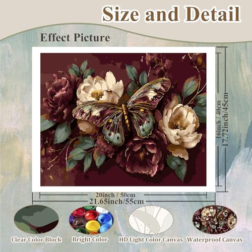 Butterfly Paint by Numbers Kit for Adults, Paint by Numbers for Adults
