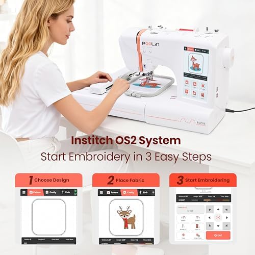 Poolin EOC05 Embroidery Machine for Beginners, 4" x 9.25" Embroidery Area