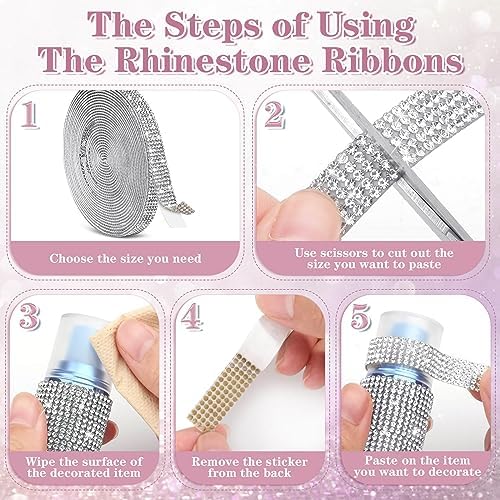 5 Yards Self Adhesive Rhinestone Ribbons, Sliver Rhinestone Strips, Diamond Crystal Rhinestone Ribbon Roll Stickers Glitter Bling Ribbons Rhinestones for Crafts Fabric Car Shoes Décor