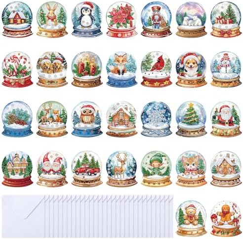 Fullhawl 30 Pcs Diamond Art Painting Christmas Cards with Envelopes Snowman Christmas tree Craft Christmas Diamond Art Painting Greeting Cards DIY Christmas Card Making Kits for Adults Gifts