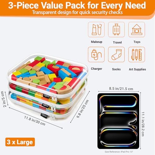 YQBRAO Clear Hard Shell Zipper Cases, 3 Large Travel Organizers, White