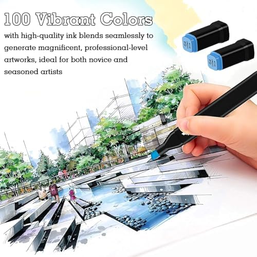 100 Colors Dual Tip Alcohol Markers, Dual Tips Art Markers, Permanent Sketch Marker Set for Adults Coloring, Painting, Sketching, Illustrations
