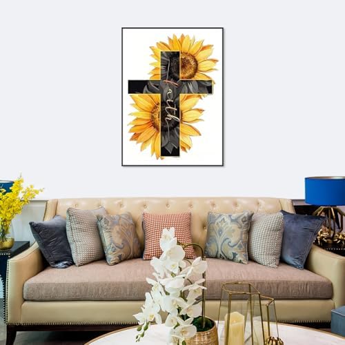 Domnpes Cross Diamond Art, Sunflower Diamond Painting Kit for Adults