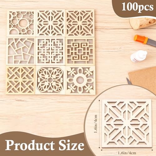 100Pack Wooden Embellishments Flower Cutouts 4x4 cm Blank Wedding Decoration Wooden Ornaments Wood Crafts Chips for DIY Crafts Gift Tags