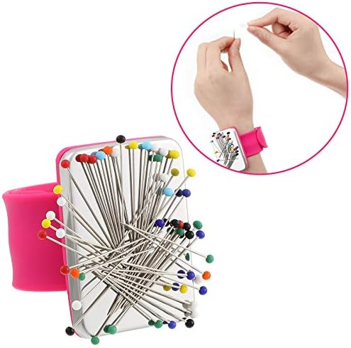 WILLBOND Magnetic Wrist Sewing Pincushion with 100 Pcs 1.5" Pins, Rose Red