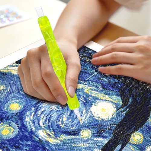 RaySoar Diamond Painting Art Drilling Dot Pen with Tips Nibs Placers Tool Accessories for Adults, Gem Rhinestone Picker Stylus Yellow