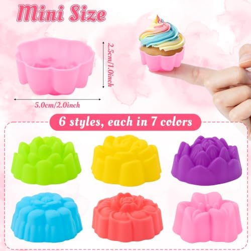 R HORSE Mini Silicone Cupcake Molds, Muti-color Flower-shaped Baking Cups