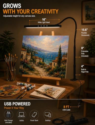Easel Clip-On Light Art Lamp CRI 90+ for Painting Canvas