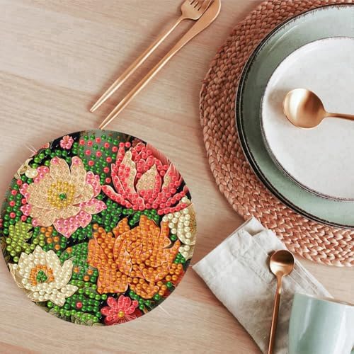 ijbnhd Cactus Diamond Painting Coasters Kit with Holde 4X4IN