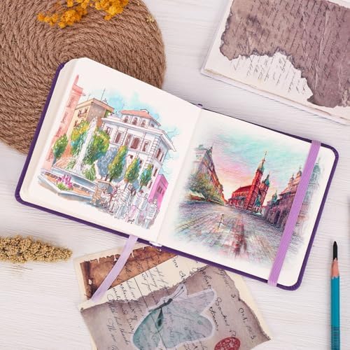 5" × 5" Hardcover Small Sketchbook, 80 Sheets, 160gsm Tiny Notebook, Purple