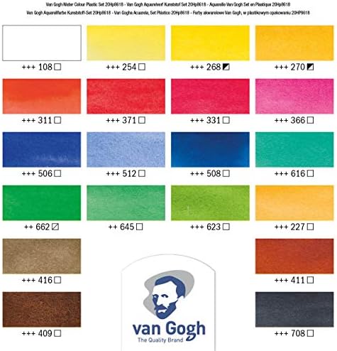 Van Gogh Watercolor Paint Set, 18 Half-Pan and 2 0.33 fl oz Tubes Set