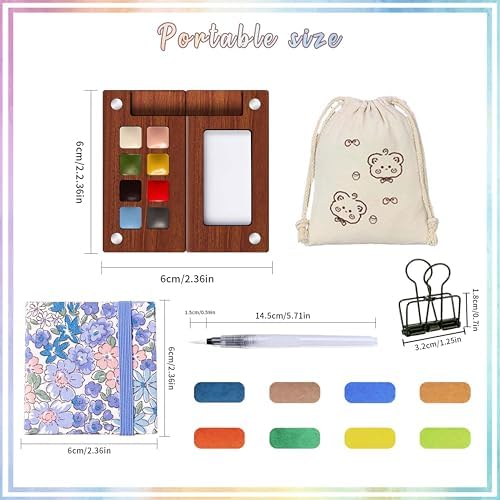 Travel Watercolor Paint Set - Pocket 8-Color Mini Paint Kit with Sketch Pad