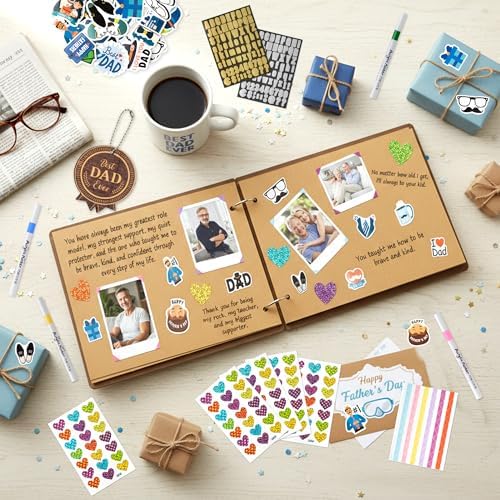 CY2SIDE Best Dad Ever Album Scrapbook - Father’s Day Wooden Scrapbook Craft Kit, DIY Photo Memories Book with 30 Pages Birthday Gift for Father’s Day, DIY Handmade Scrapbook Gift for Dad Grandpa