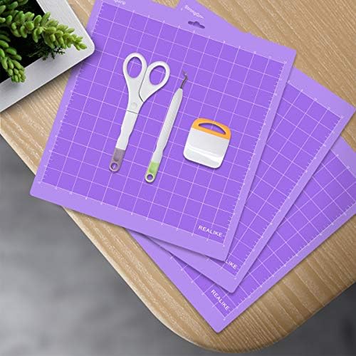 REALIKE StrongGrip Cutting Mat Compatible with Cricut Maker 3/Maker 4/Maker/Explore 3/4/Air 2/Air/One (12x12 Inch 5 Mats), Purple Strong Grip Adhesive Sticky Cutting Mats for Crafts