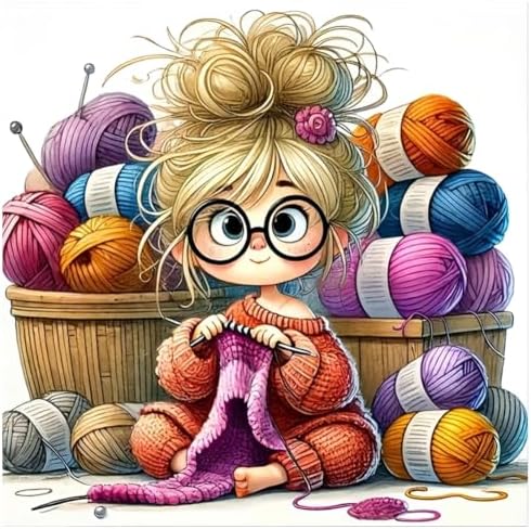 LMBADA Knitting Girl Diamond Painting Kit for Adults, Diamond Art 12x12inch