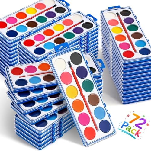 72 Pack Watercolor Paint Set, 12 Colors Water Paint Bulk for Kids